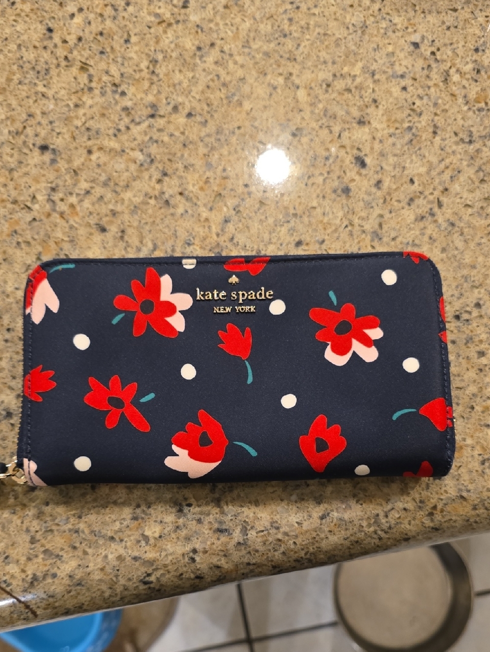 kate spade Navy Red Pink Floral Zip-Around Wallet